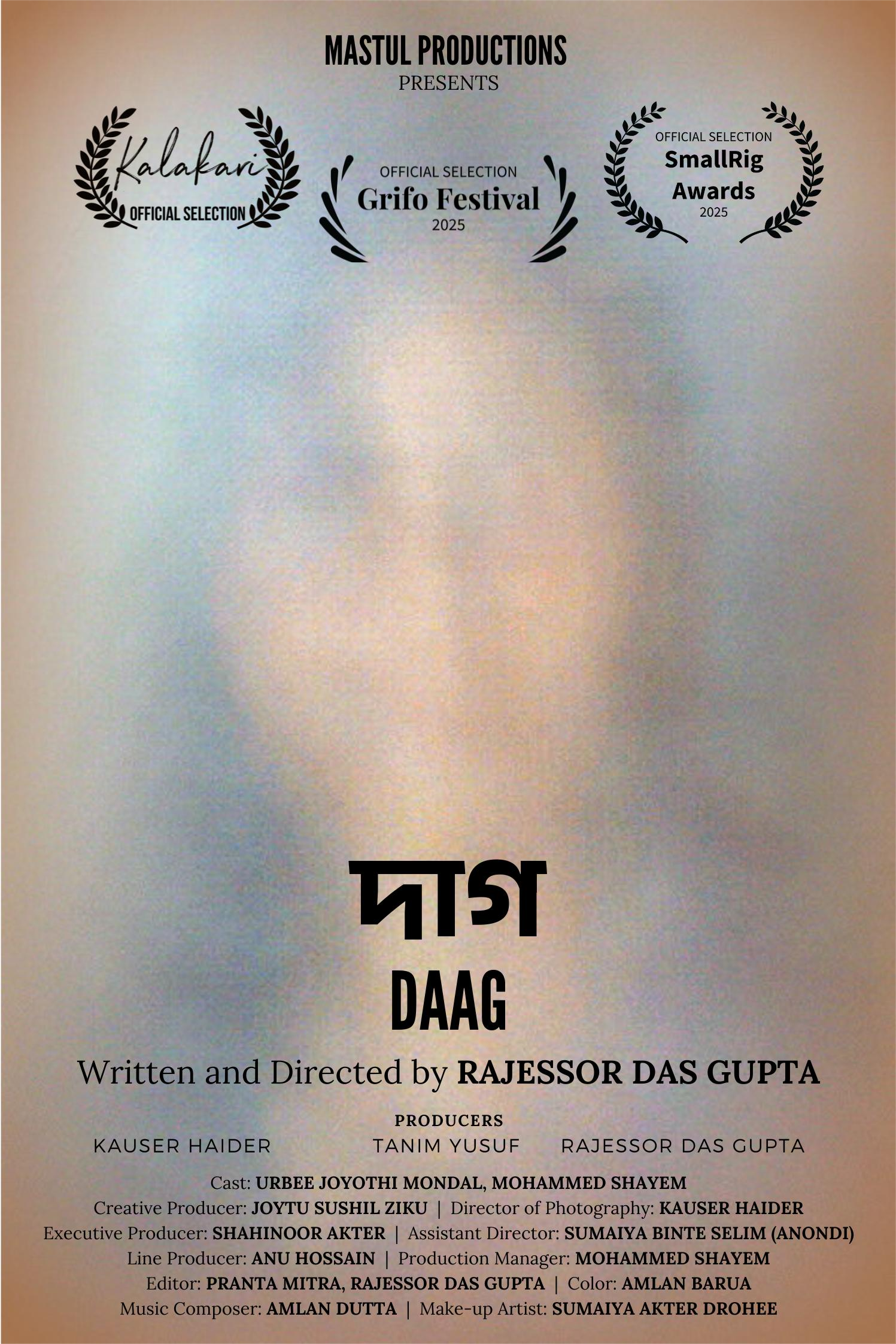Poster for Daag, a 2024 Drama short film, directed by Rajessor Das Gupta, on The Short Film Show