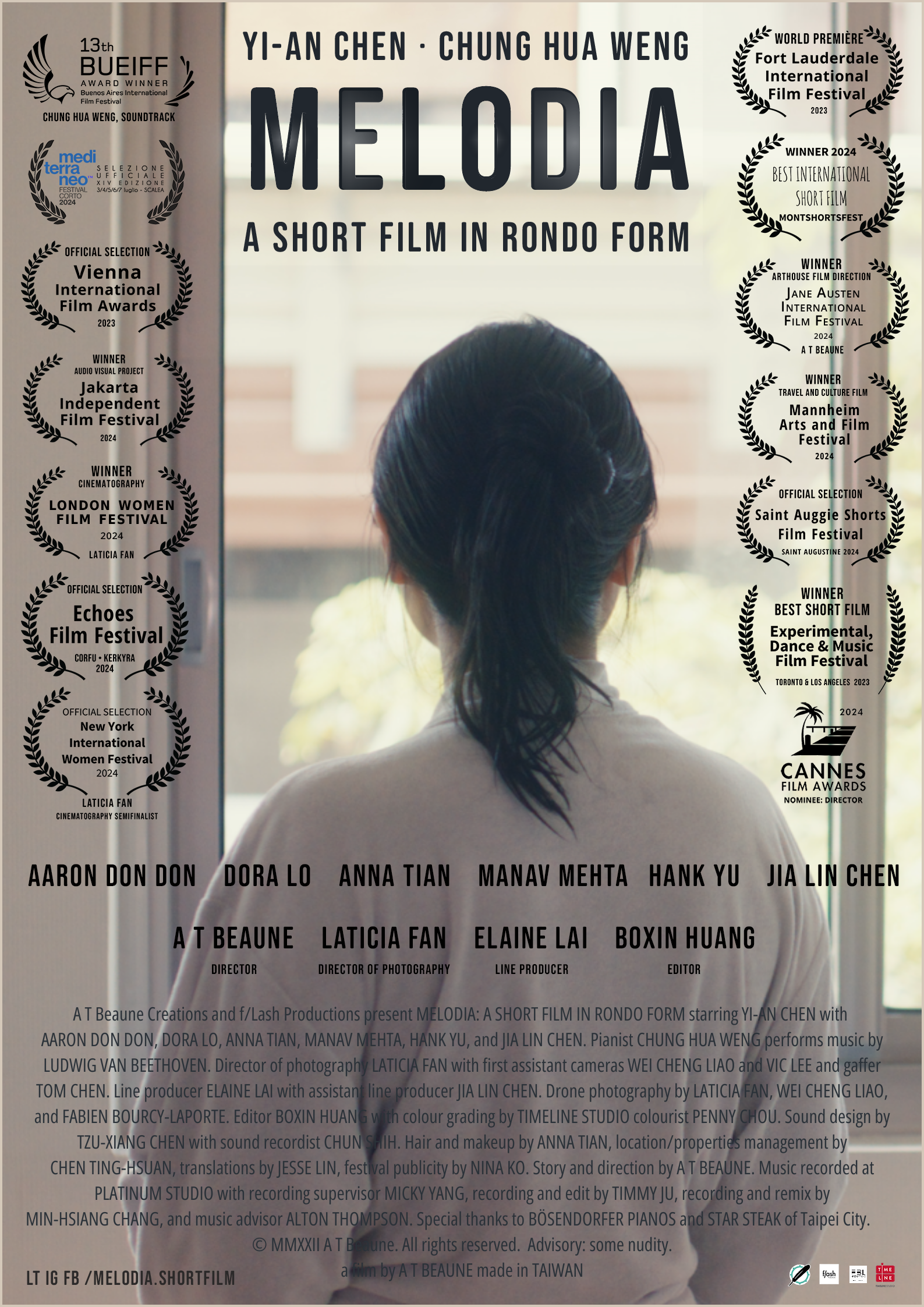 Poster for Melodia: a short film in rondo form, a 2022 Music short film, directed by A T  Beaune, on The Short Film Show