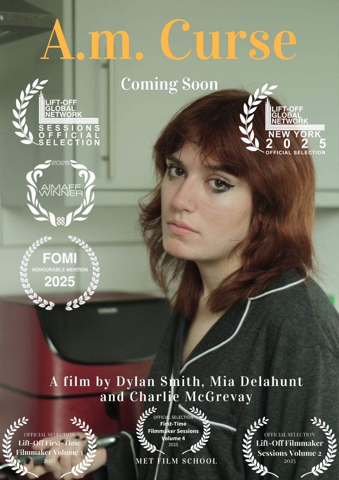 Poster for A.M. Curse, a 2025 Comedy short film, directed by Dylan Smith, on The Short Film Show