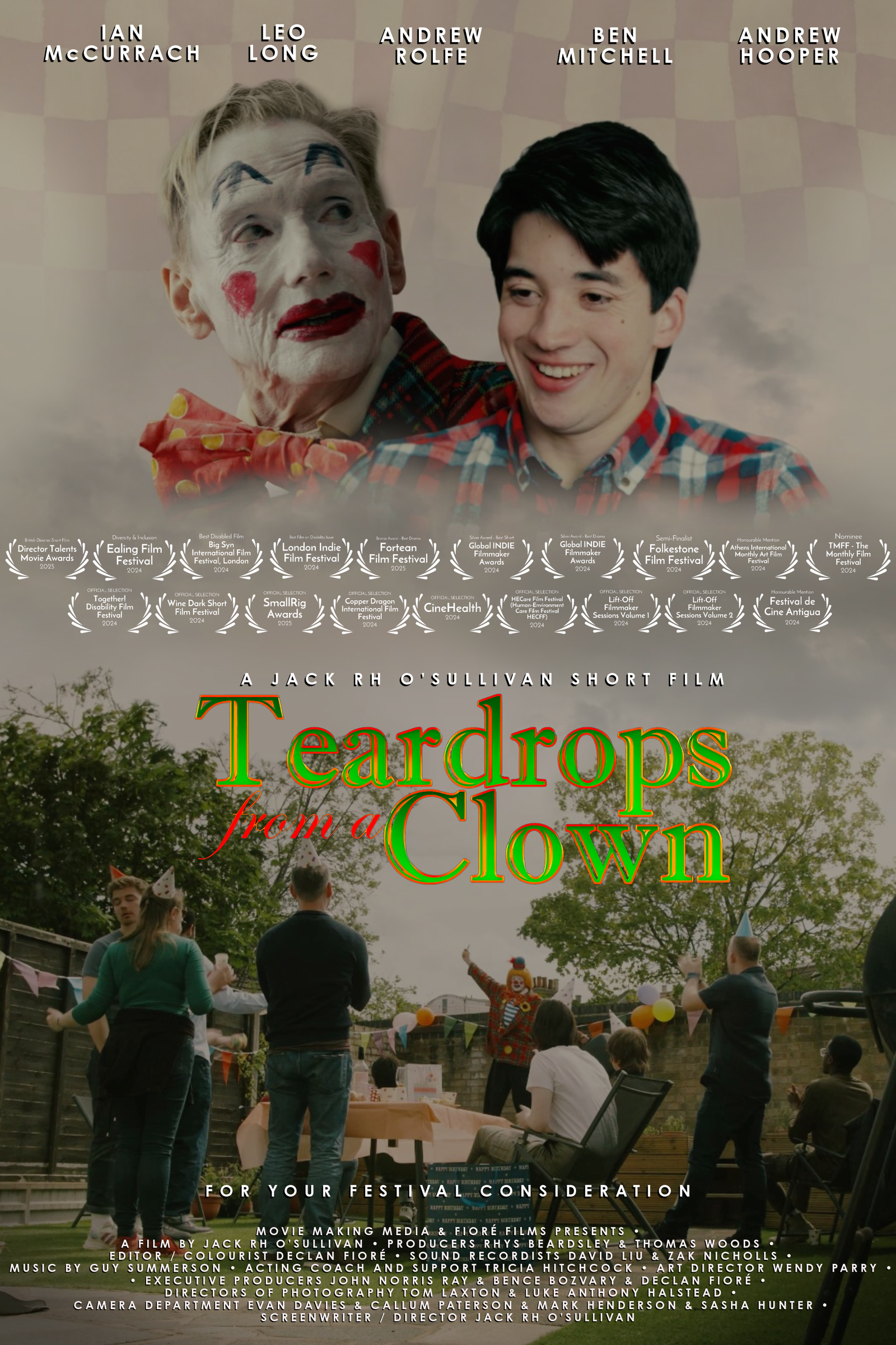 Poster for Teardrops From A Clown, a 2024 Drama short film, directed by Jack R H O'Sullivan, on The Short Film Show