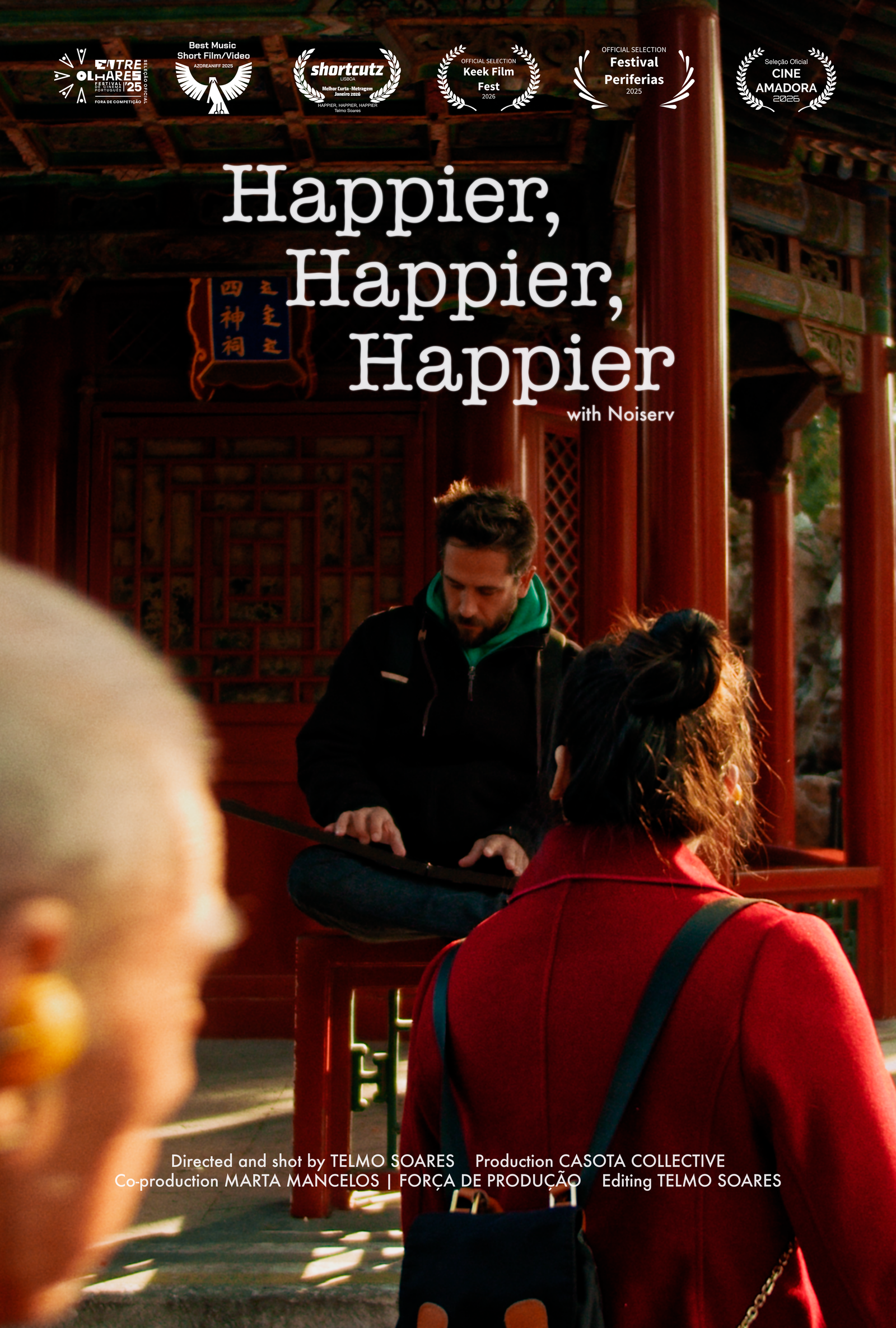 Poster for Happier, Happier, Happier, a 2025 Comedy short film, directed by Telmo Soares, on The Short Film Show