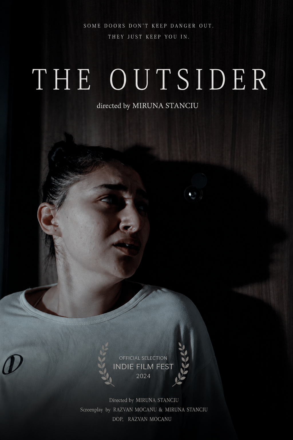 Poster for The Outsider, a 2023 Horror short film, directed by Miruna Stanciu, on The Short Film Show