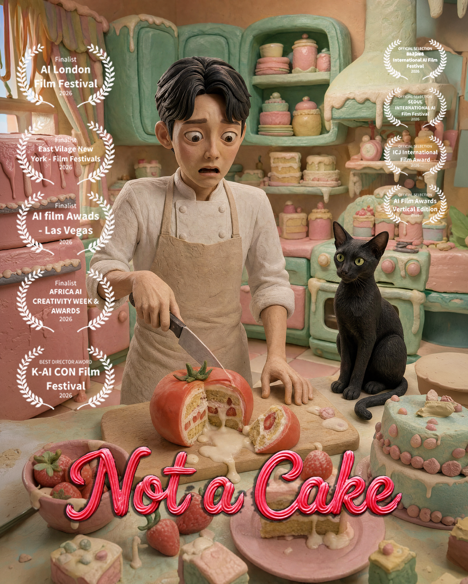 Poster for Not A Cake, a 2026 Horror short film, directed by Michelle AI Studio, on The Short Film Show