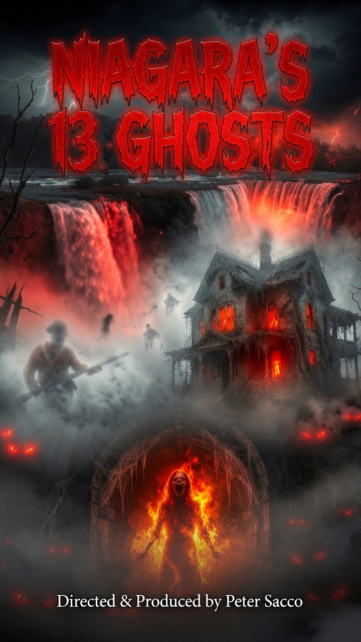 Poster for Niagara's 13 Ghosts, a 2026 Horror short film, directed by Peter Sacco, on The Short Film Show