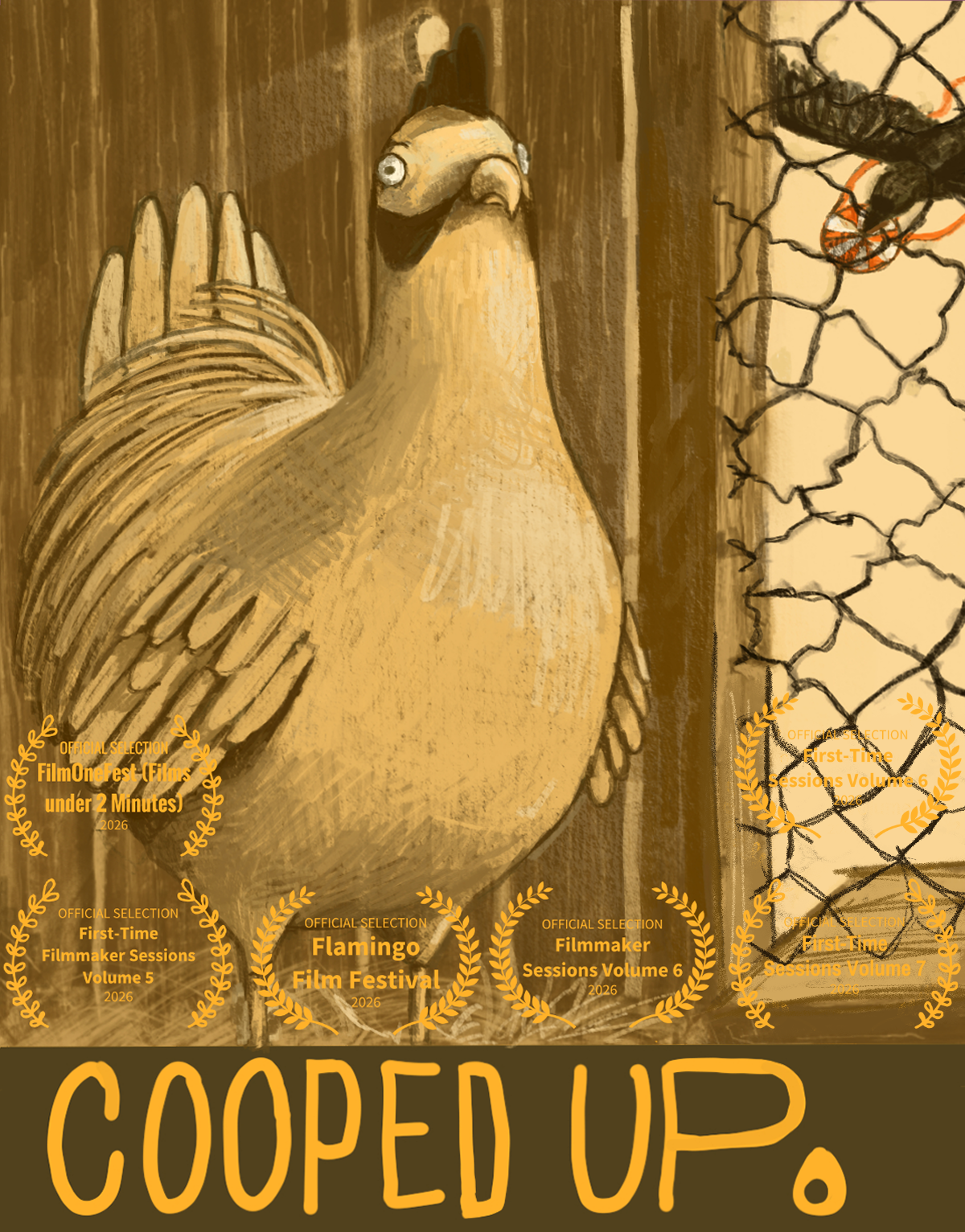 Poster for Cooped Up, a 2026 Animation short film, directed by Madison Meldrum, on The Short Film Show